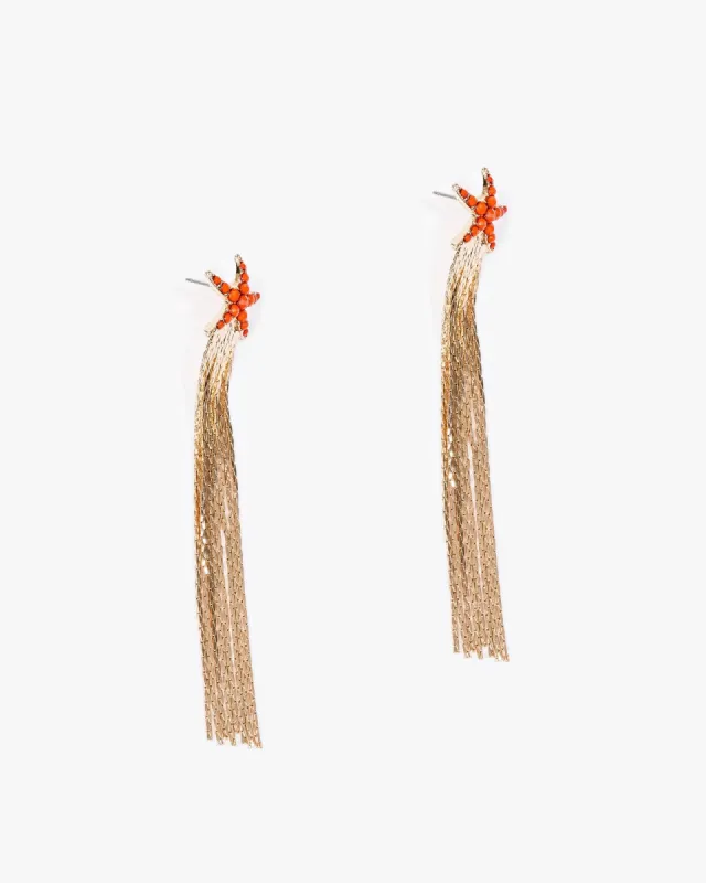 Orange Embellished Starfish Tassel Earrings sold by Collete Hayman