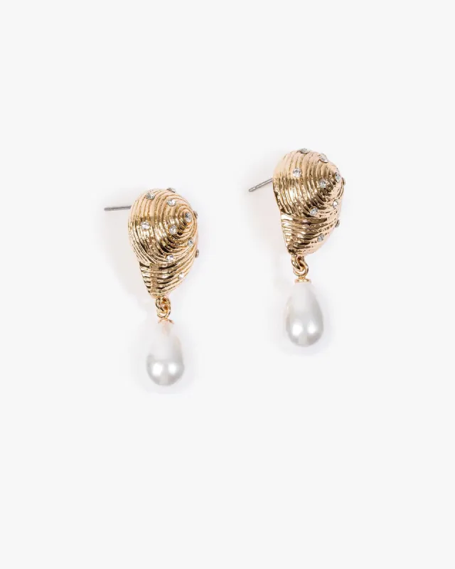 Gold Textured Pearl Detail Drop Earrings sold by Collete Hayman