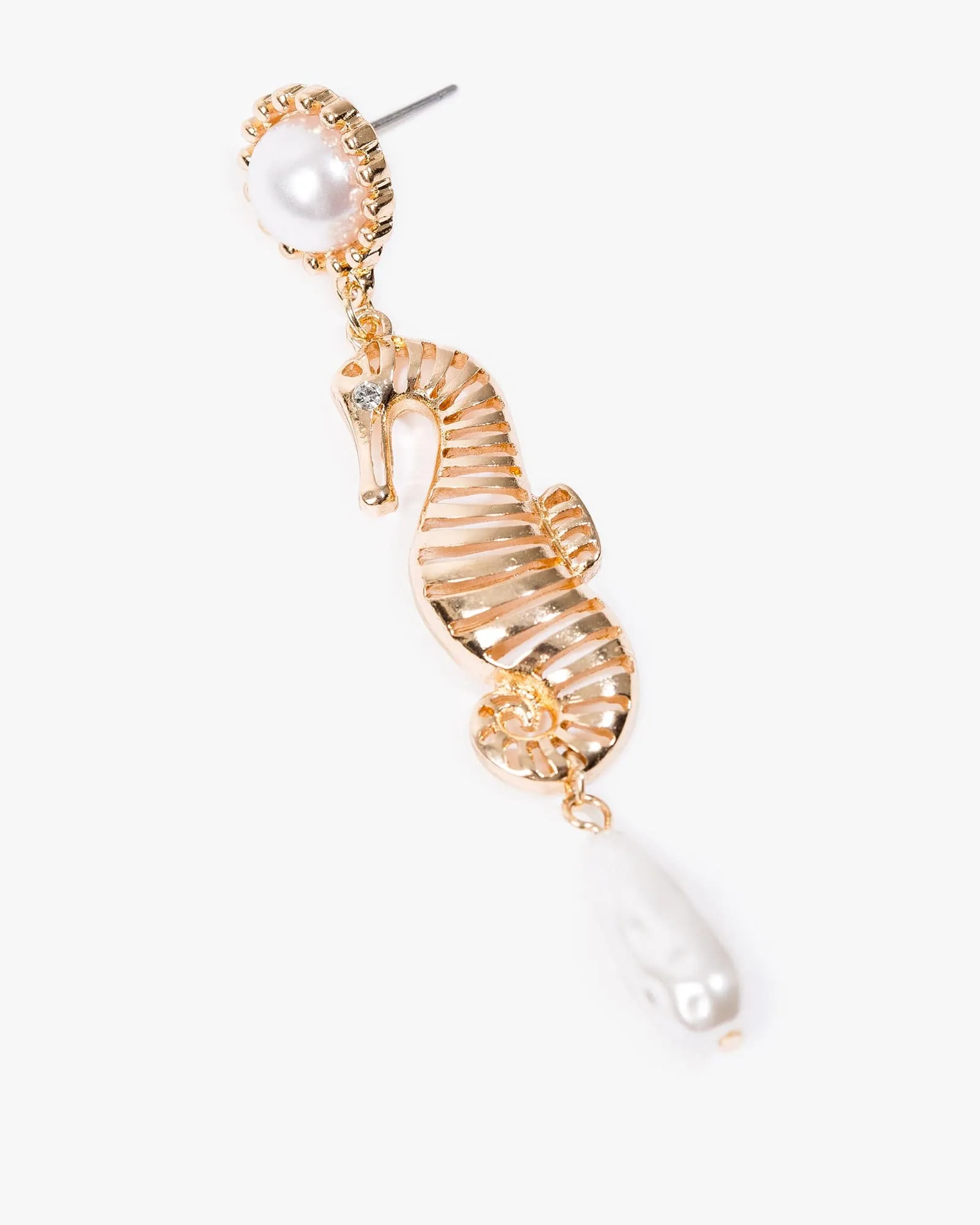 Gold Seahorse Motif Pearl Drop Earrings sold by Collete Hayman product image thumbnail 2