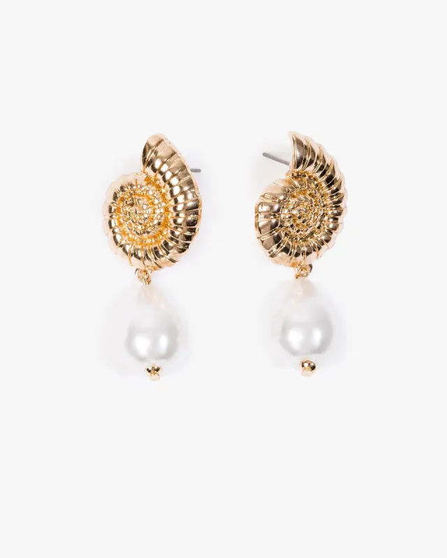 Gold Sea Charm Single Pearl Drop Earrings sold by Collete Hayman
