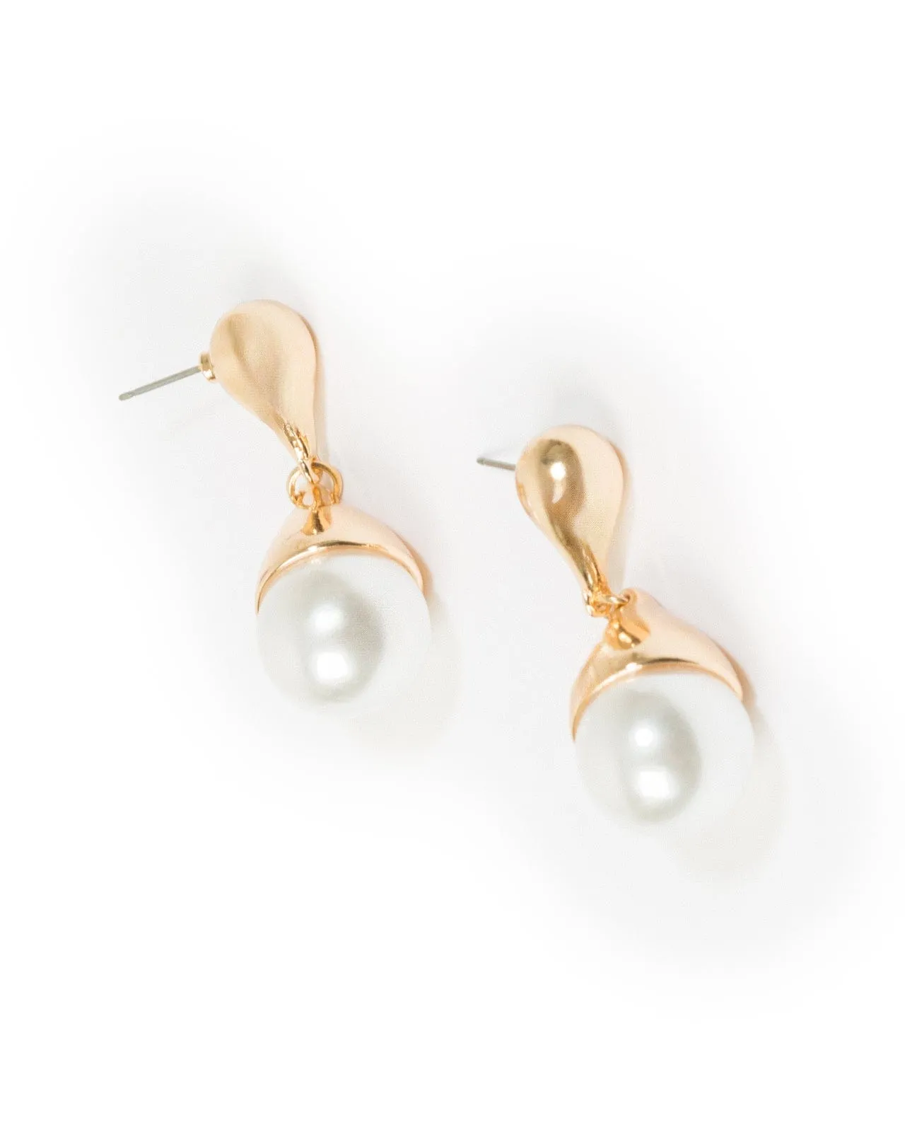 Gold Half Pearl Detail Drop Earrings sold by Collete Hayman