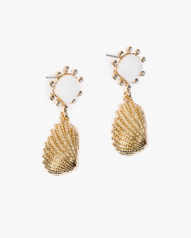 Gold Sea Motif Embellished Crystal Drop Earrings sold by Collete Hayman