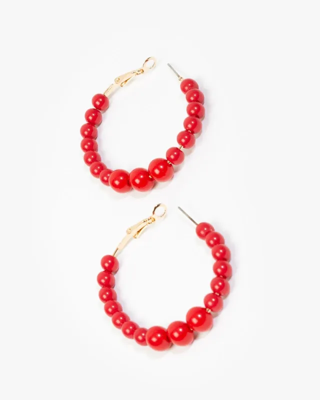 Red Beaded Hoop Earrings sold by Collete Hayman