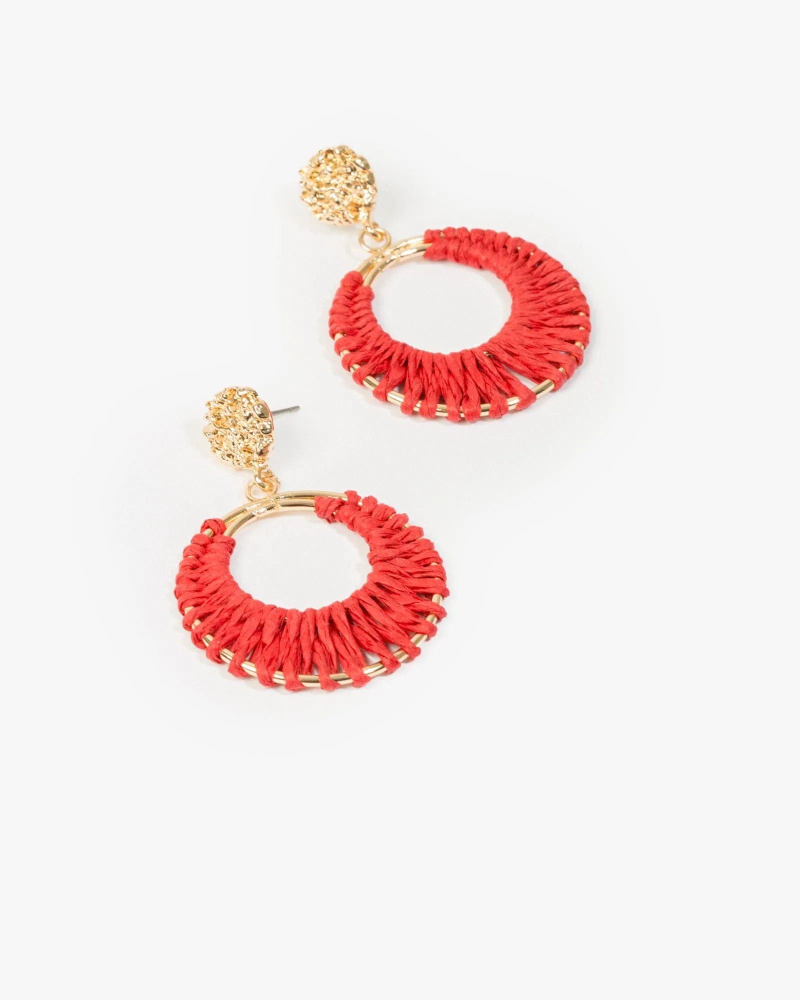 Red Woven Circle Drop Earrings sold by Collete Hayman
