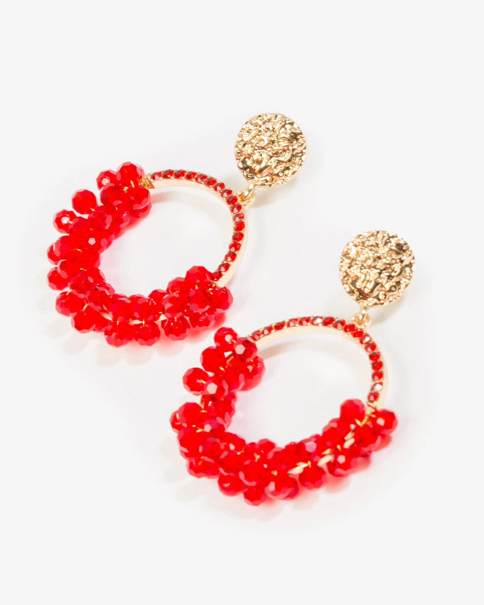 Red Beaded Circle Drop Earrings sold by Collete Hayman