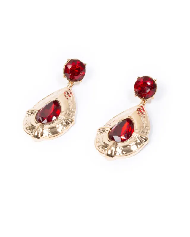 Red Textured Framed Tear Drop Earrings sold by Collete Hayman