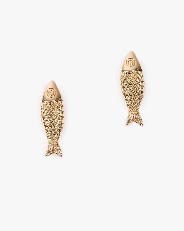 Gold Beach Icon Fish Drop Earrings sold by Collete Hayman