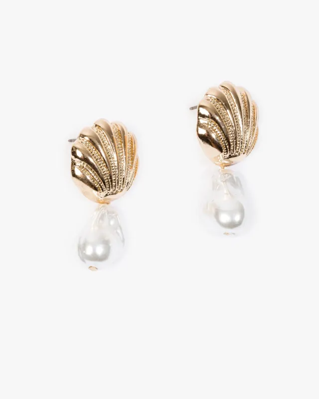Gold Beach Charm Single Pearl Drop Earrings sold by Collete Hayman
