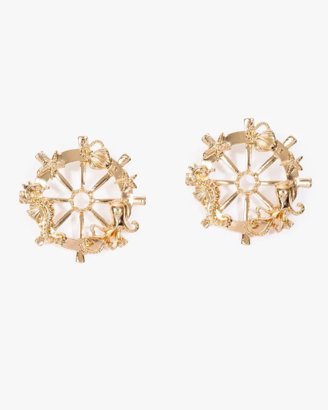 Gold Beach Charm Wheel Decor Earrings sold by Collete Hayman