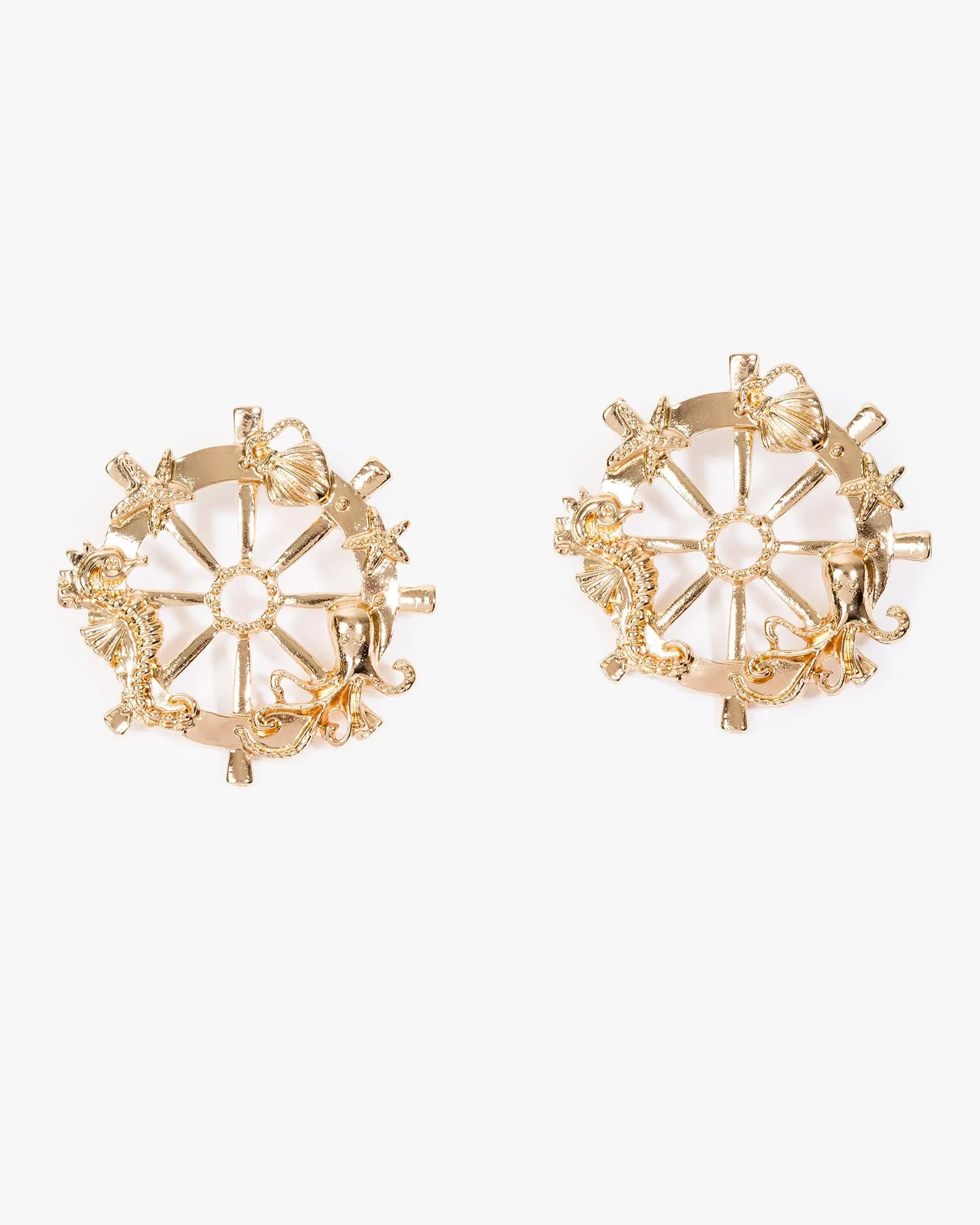 Gold Beach Charm Wheel Decor Earrings sold by Collete Hayman