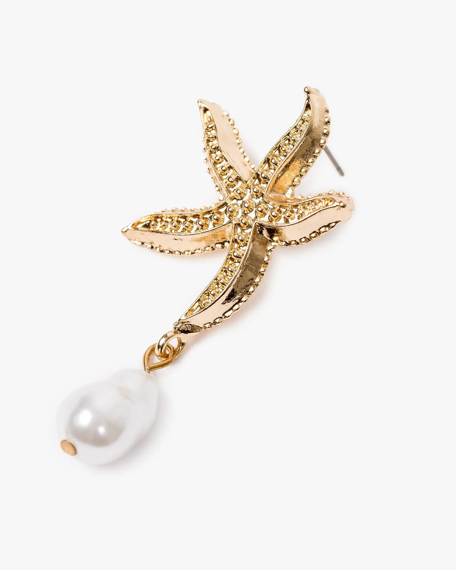 Gold Pearl Drop Textured Starfish Motif Earrings sold by Collete Hayman product image thumbnail 2