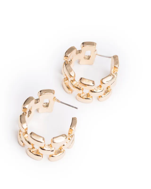 Gold Link Band Hoop Earrings sold by Collete Hayman