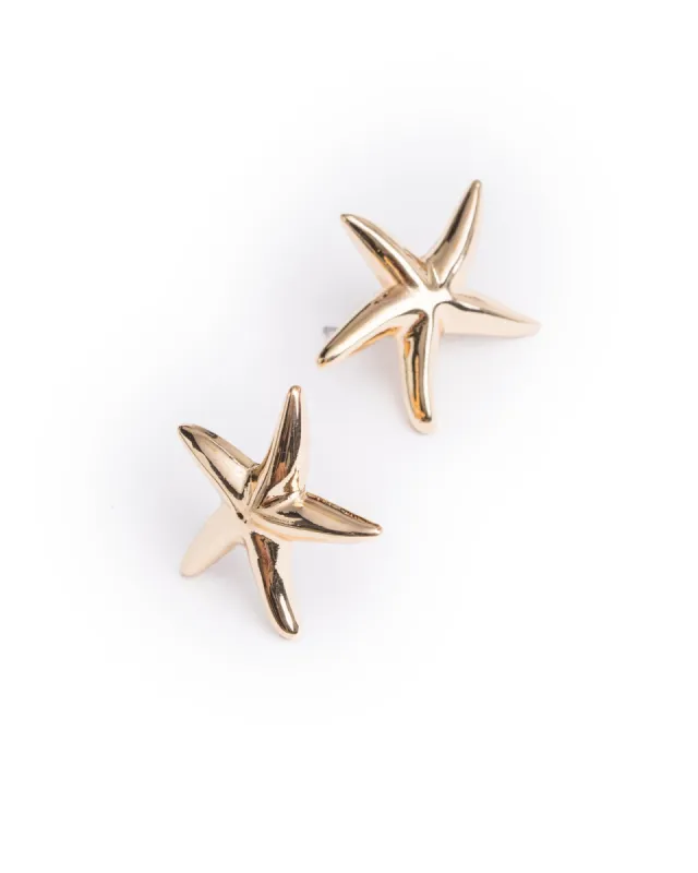 Gold Starfish Statement Stud Earrings sold by Collete Hayman