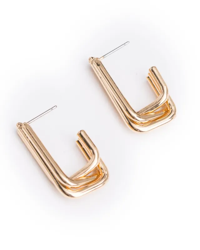 Gold 3 Bar Rectangular Hoop Earrings sold by Collete Hayman