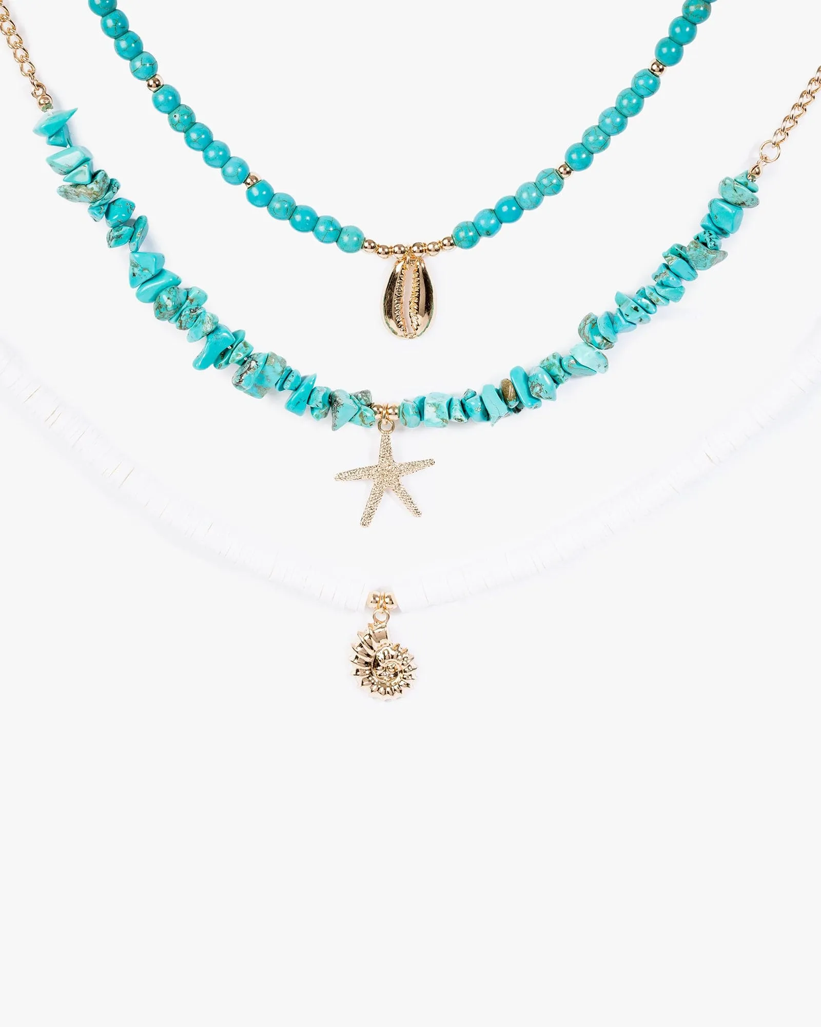 Blue Beaded Beach Charm 3 Layer Necklace sold by Collete Hayman