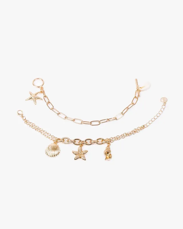 Gold Chain Sea Charm Detail 2 Pack Bracelet sold by Collete Hayman
