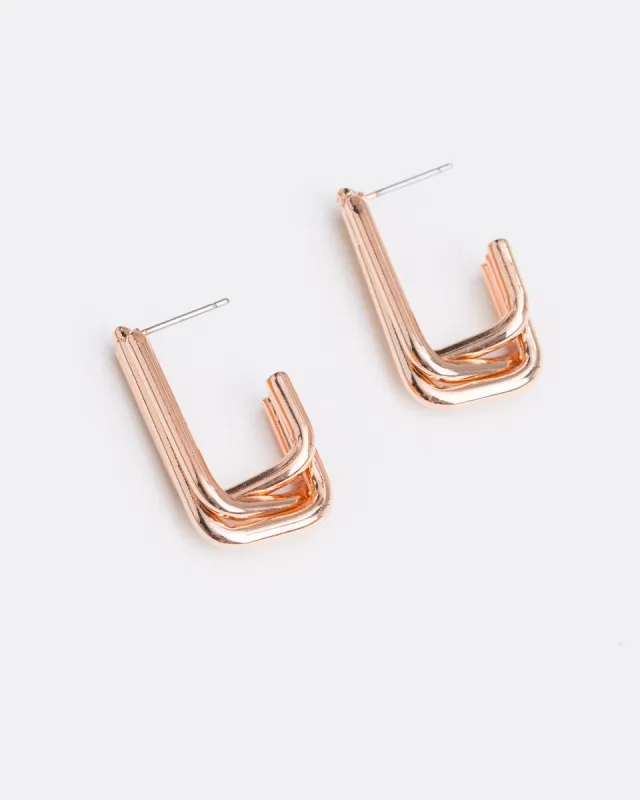 Rose Gold 3 Bar Rectangular Hoop Earrings sold by Collete Hayman