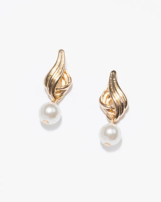 Gold Textured Twist Pearl Drop Earrings sold by Collete Hayman