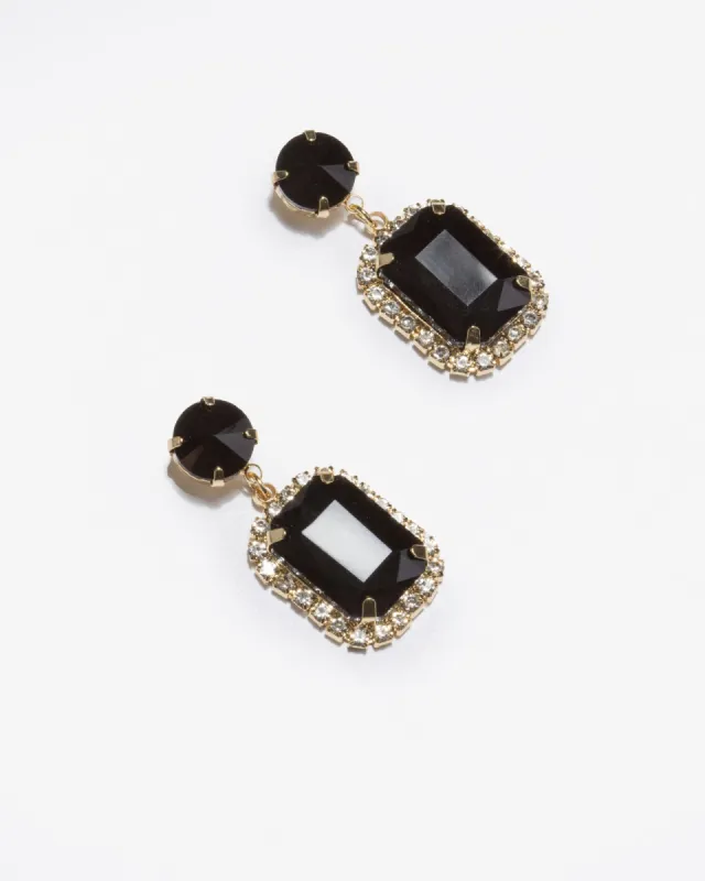 Black Crystal Detail Gem Drop Earrings sold by Collete Hayman
