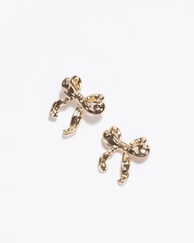 Gold Metal Texture Bow Stud Earrings sold by Collete Hayman