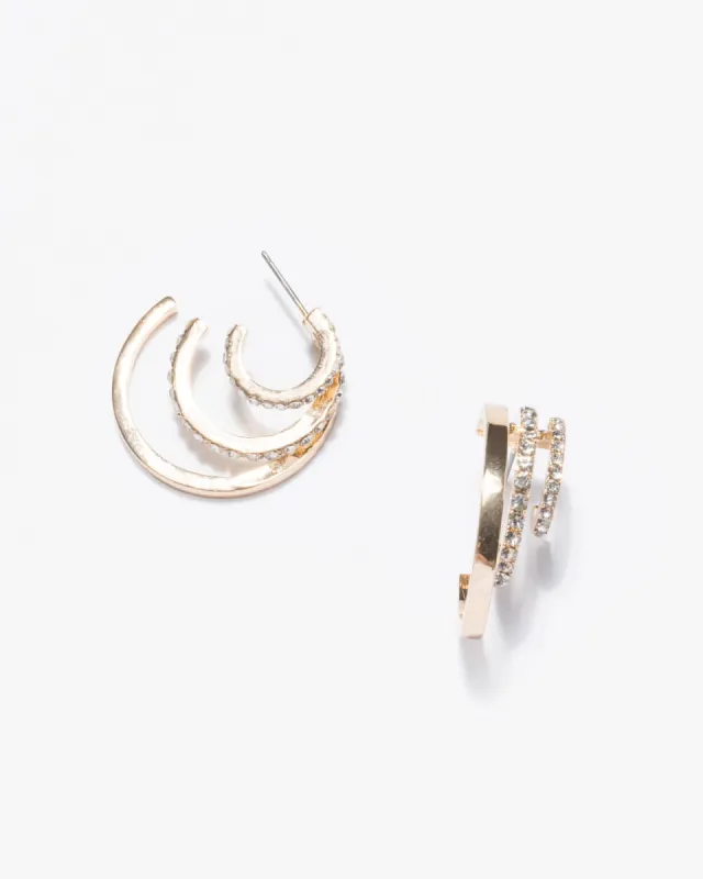 Gold Triple Crystal Detail Hoop Earrings sold by Collete Hayman