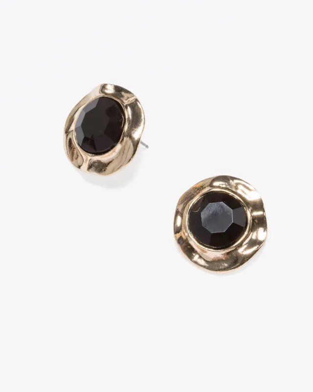 Black Texture Gem Detail Stud Earrings sold by Collete Hayman