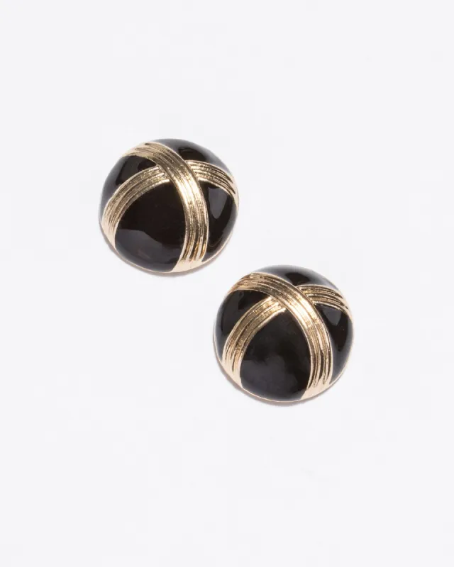 Black Ribbed Cross Detail Stud Earrings sold by Collete Hayman