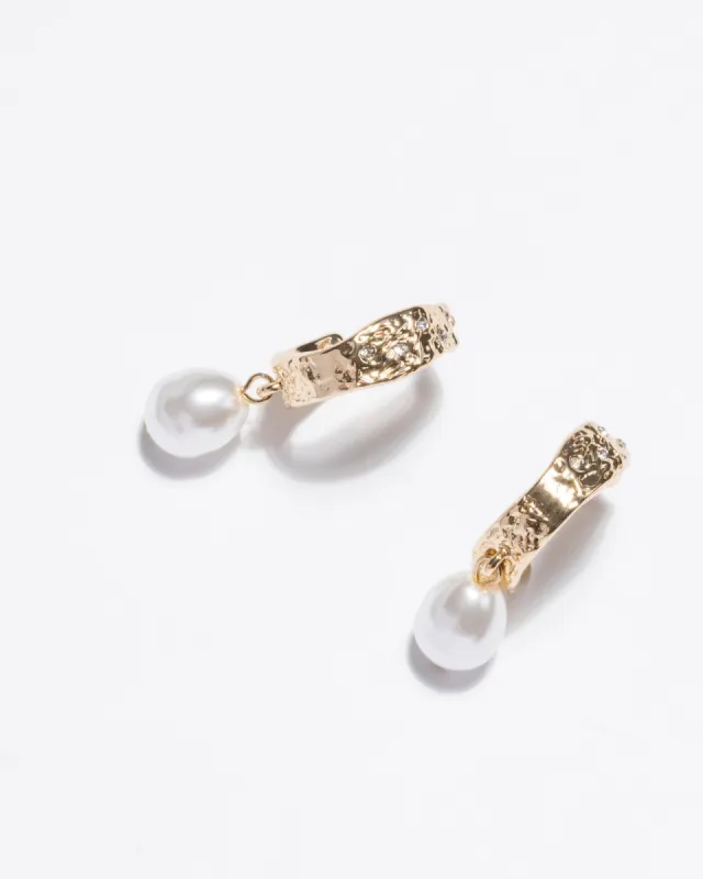 Gold Embellished Pearl Detail Hoop Earrings sold by Collete Hayman