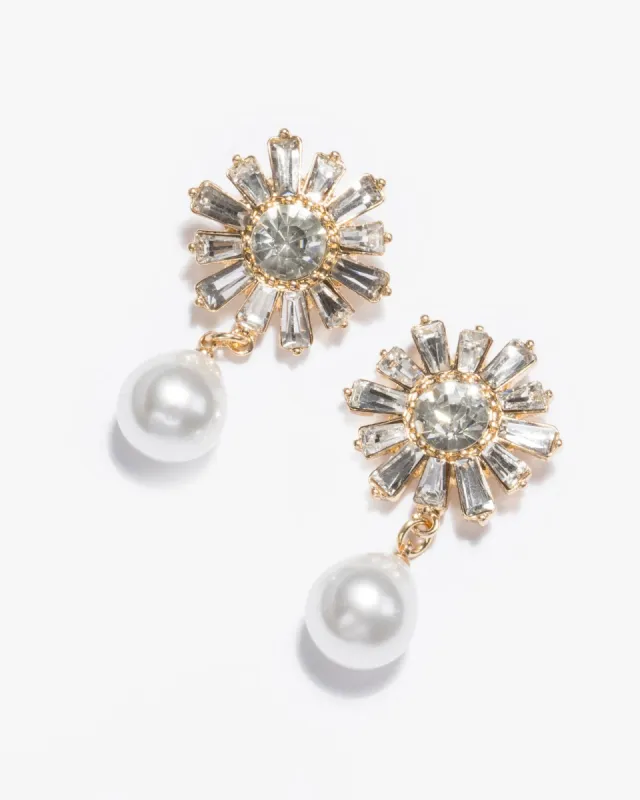 Crystal Flower Pearl Drop Earrings sold by Collete Hayman