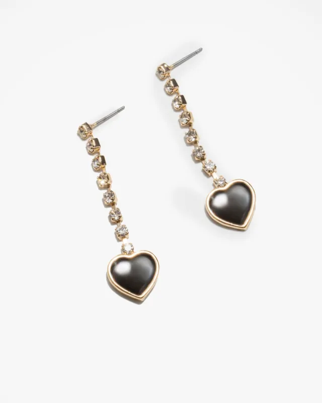Black Rhinestone Drop Heart Detail Earrings sold by Collete Hayman