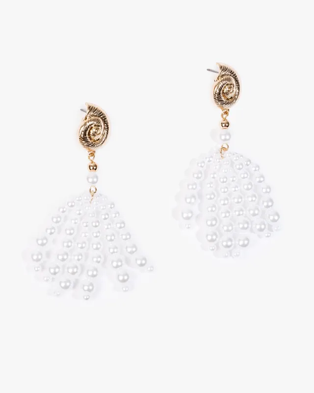 Gold Metal Shell Pearl Drop Earrings sold by Collete Hayman