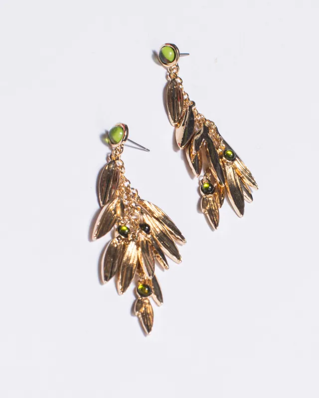 Green Pearl Beaded Leaf Tassel Earrings sold by Collete Hayman