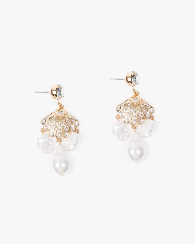 Gold Triple Pearl Drop Sea Charm Earrings sold by Collete Hayman