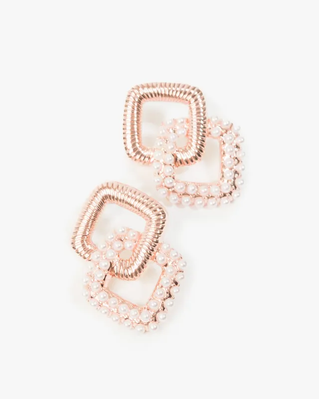 Rose Gold Pearl Square Drop Earrings sold by Collete Hayman