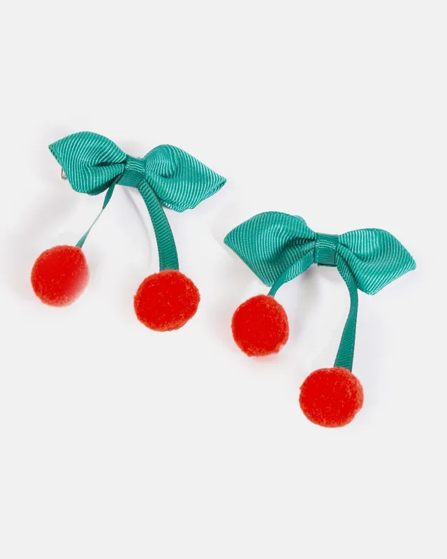 Cherry Pom Pom 2 Pack Hair Slides sold by Collete Hayman