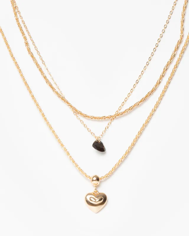 Gold Double Heart Crystal Detail 3 Pack Necklace sold by Collete Hayman