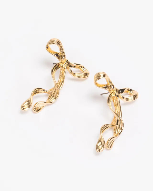 Gold Metal Twisted Bow Earrings sold by Collete Hayman