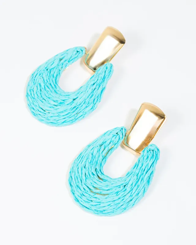 Blue Straw Look Doorknocker Earrings sold by Collete Hayman
