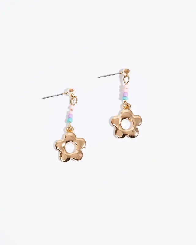 Multi Colour Bead Flower Detail Drop Earrings sold by Collete Hayman