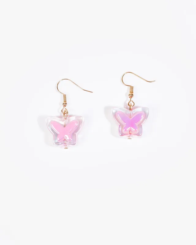 Pink Flower Butterly Charm Earrings sold by Collete Hayman