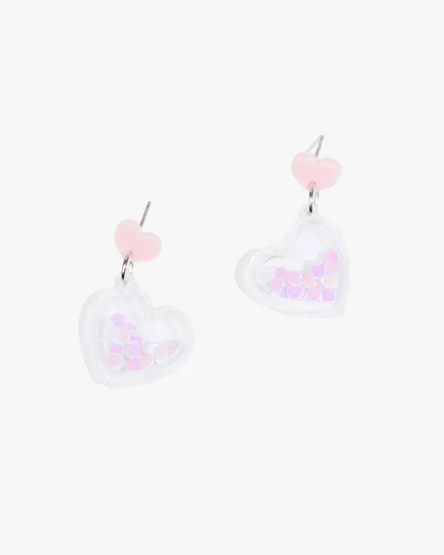 Multi Colour Glitter Love Heart Drop Earrings sold by Collete Hayman