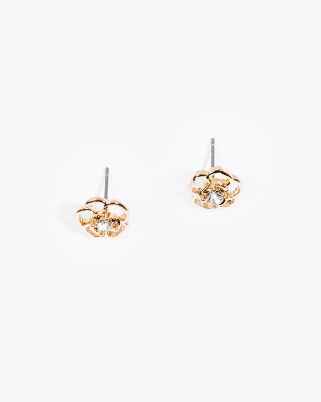 Gold Metal Flower Stud Earrings sold by Collete Hayman