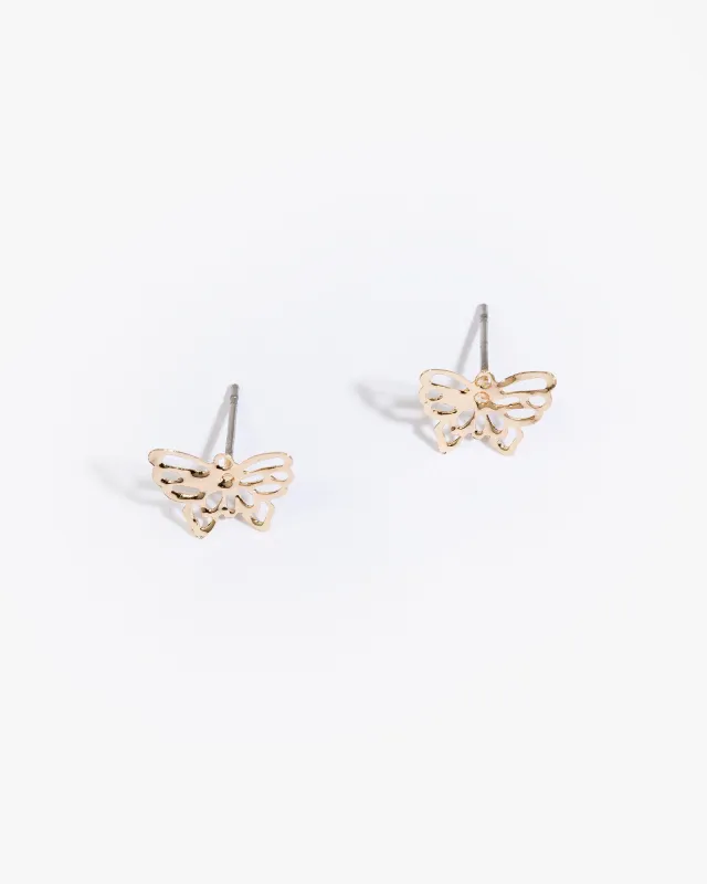 Gold Butterfly Cut Out Stud Earrings sold by Collete Hayman