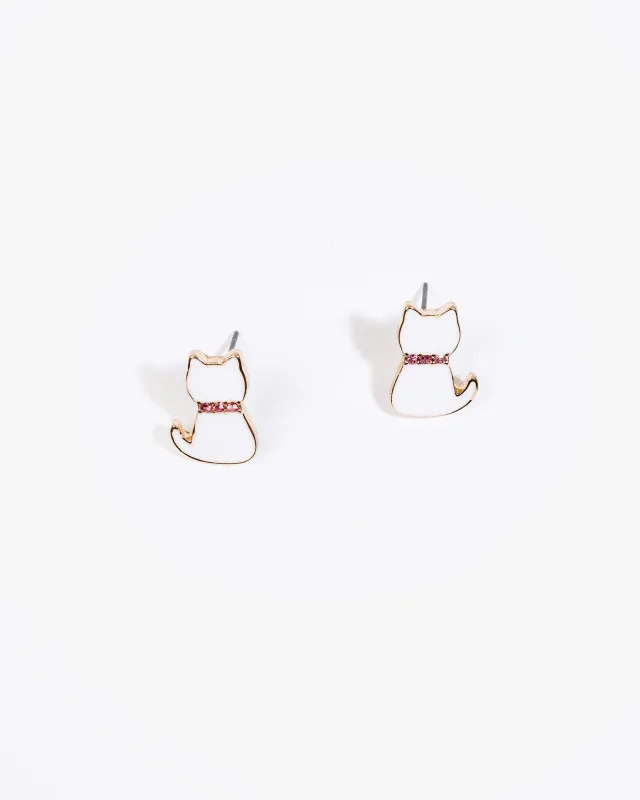 White Kitten Crystal Detail Earrings sold by Collete Hayman