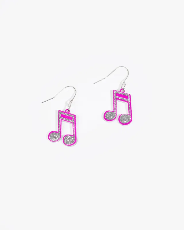 Multi Colour Glitter Music Note Drop Earrings sold by Collete Hayman
