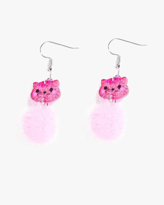 Pink Fluffy Animal Hook Drop Earrings sold by Collete Hayman
