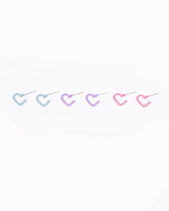 Multi Colour 3 Pack Open Love Heart Hoop Earrings sold by Collete Hayman