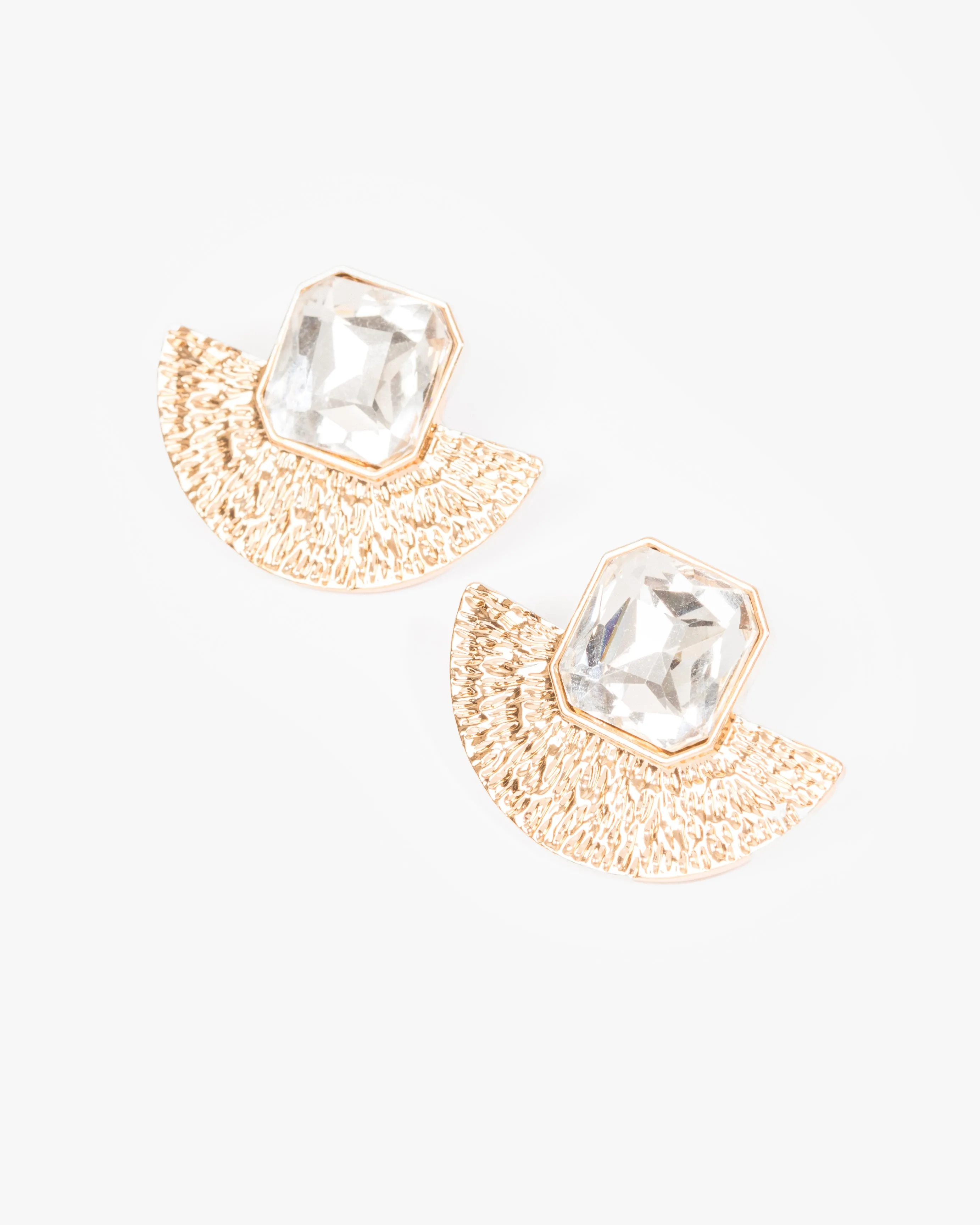 Gold Crystal Statement Fan Stud Earrings sold by Collete Hayman