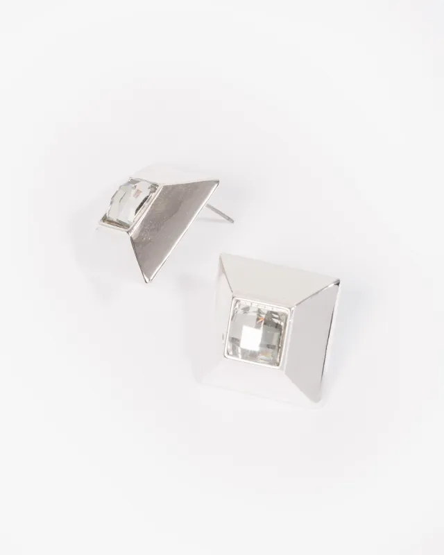 Silver Square Statement Stud Earrings sold by Collete Hayman