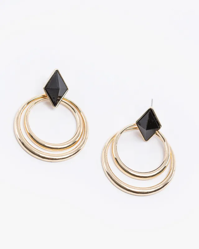 Gold Double Round Ring Drop Earrings sold by Collete Hayman
